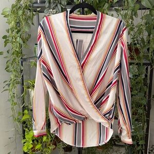 Boohoo Multicolor Striped Wrap Blouse